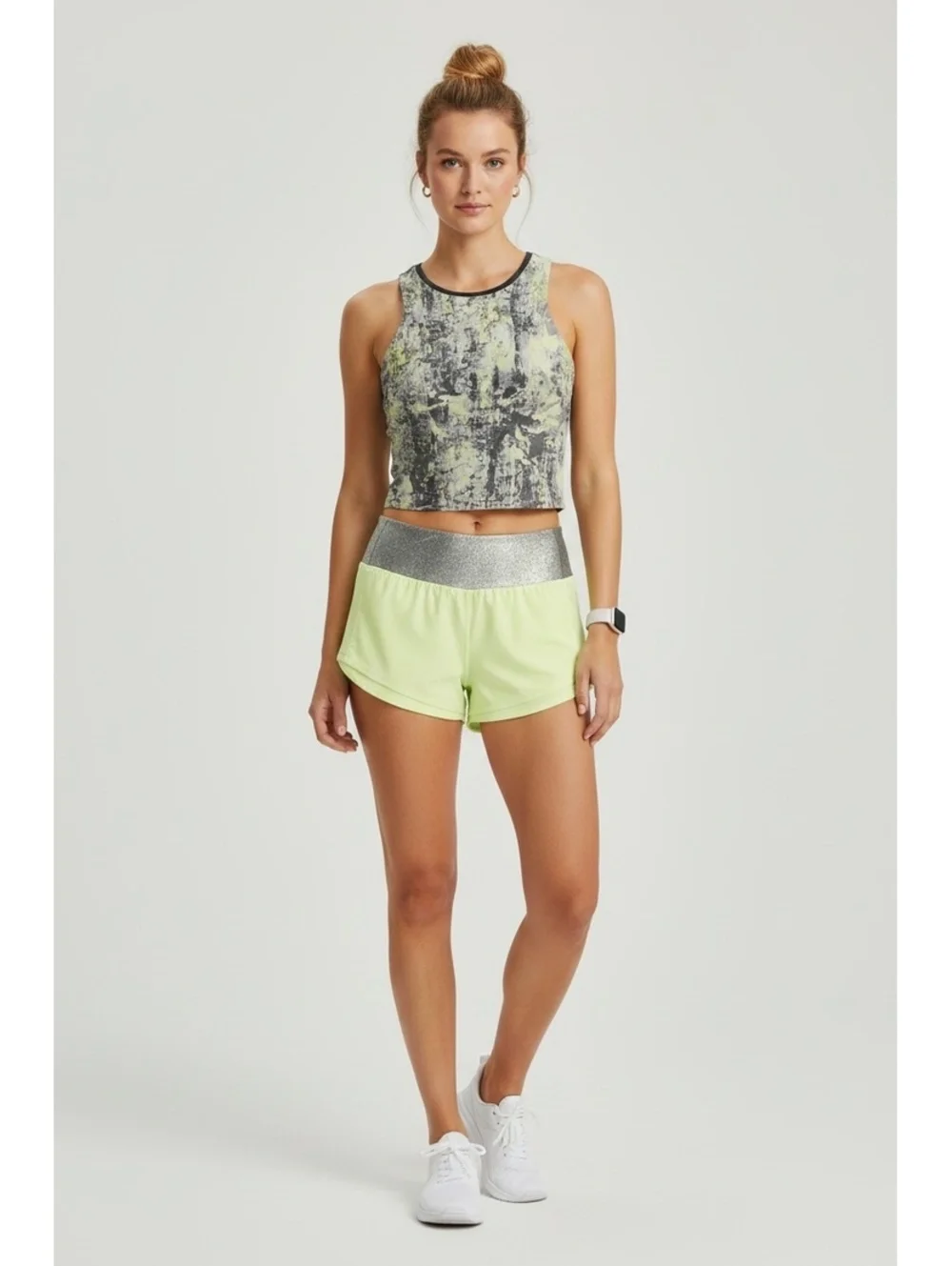 Lululemon Activewear Set Top & Speed Up Shorts Lime Green Gray EUC Size XS/S